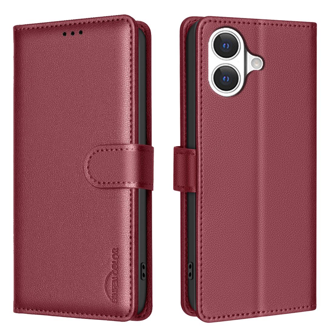 

For iPhone 17 Leather Case BINFEN COLOR BF32 Wallet RFID Blocking Phone Cover Red