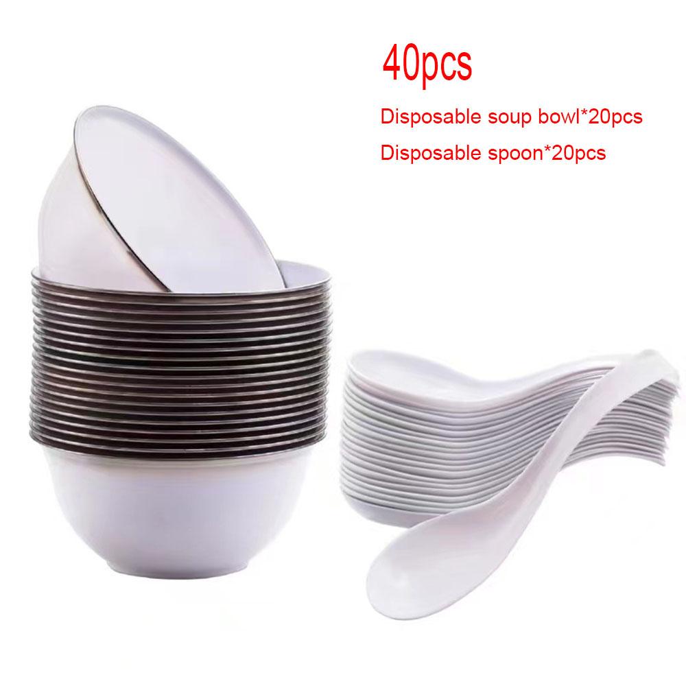 

20 шт. одноразовая круглая коробка для завтрака, тяжелая пластиковая миска, набор ложек для супа, походный стол