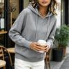 Damen Strick-Kapuzenpullover für Herbst Winter, Langarm Pullover Weicher Gerippter Saum Strickware mit Fronttasche, Einfarbige Lässige Kapuzenoberteil Oberbekleidung