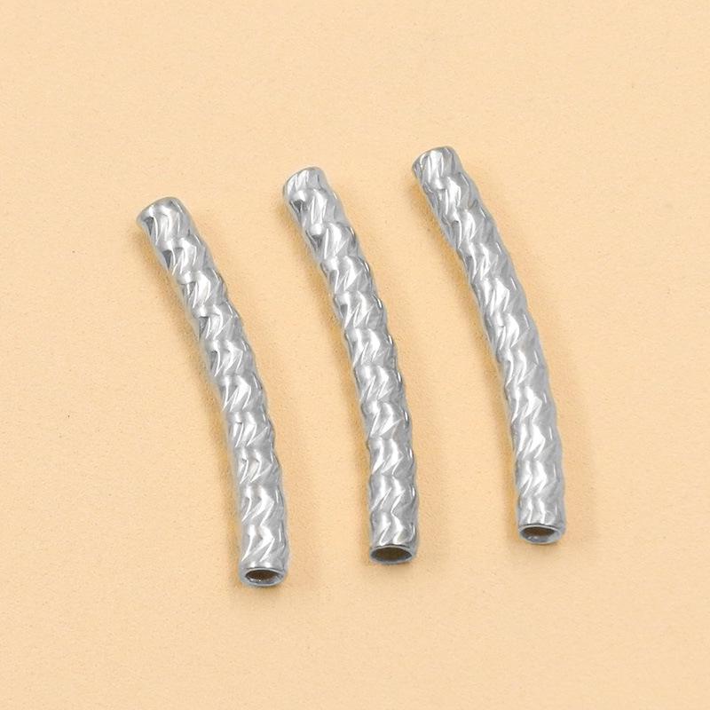 2-Color Stainless Steel Embossed Bent Tube Sleeves for DIY Jewelry