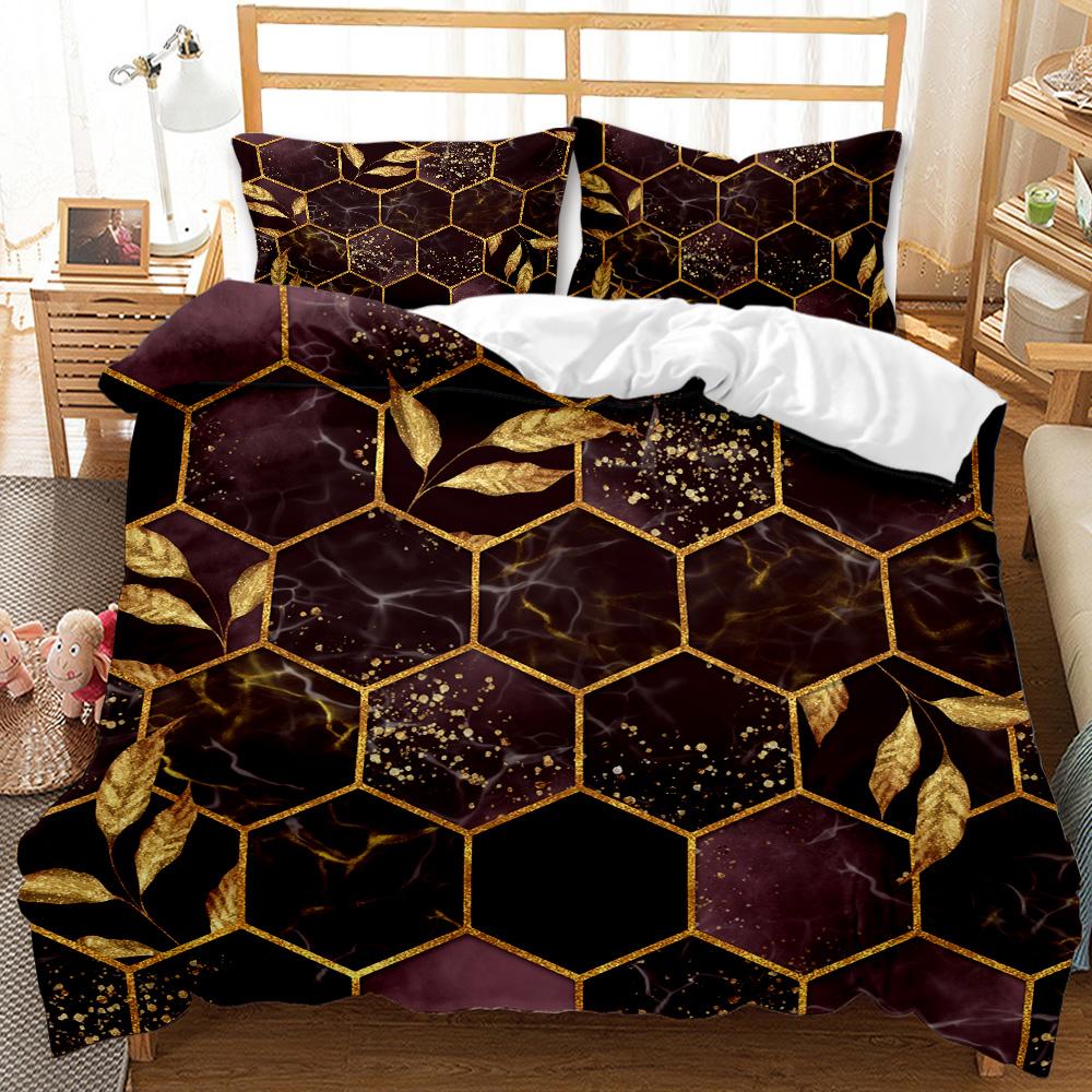 3D Geometric Patterns Printed Softly Bedding Set Stereoscopic Dense Hole Warmly Queen King Size 2/3pcs Polyester Duvet Cover
