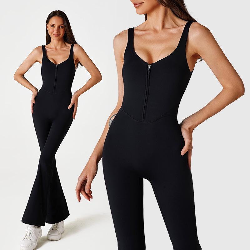 

Европейский и американский комбинезон для йоги с эффектом «ню»: Женская облегающая, повседневная, расклешенная одежда для танцев и фитнеса 10 чёрный