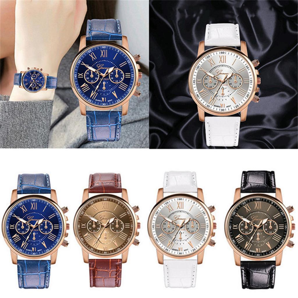 Men Luxury Wrist Watch Quartz-Watch Leather Strap Roma Chronograph Luminous Dial Male Wristwatch