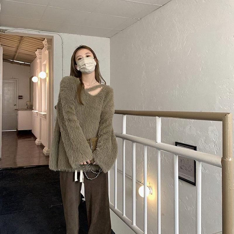 Sweter luźny i leniwy wyszczuplający sweter kurtka projekt dzianinowy podstawa sweter jednolity swobodny