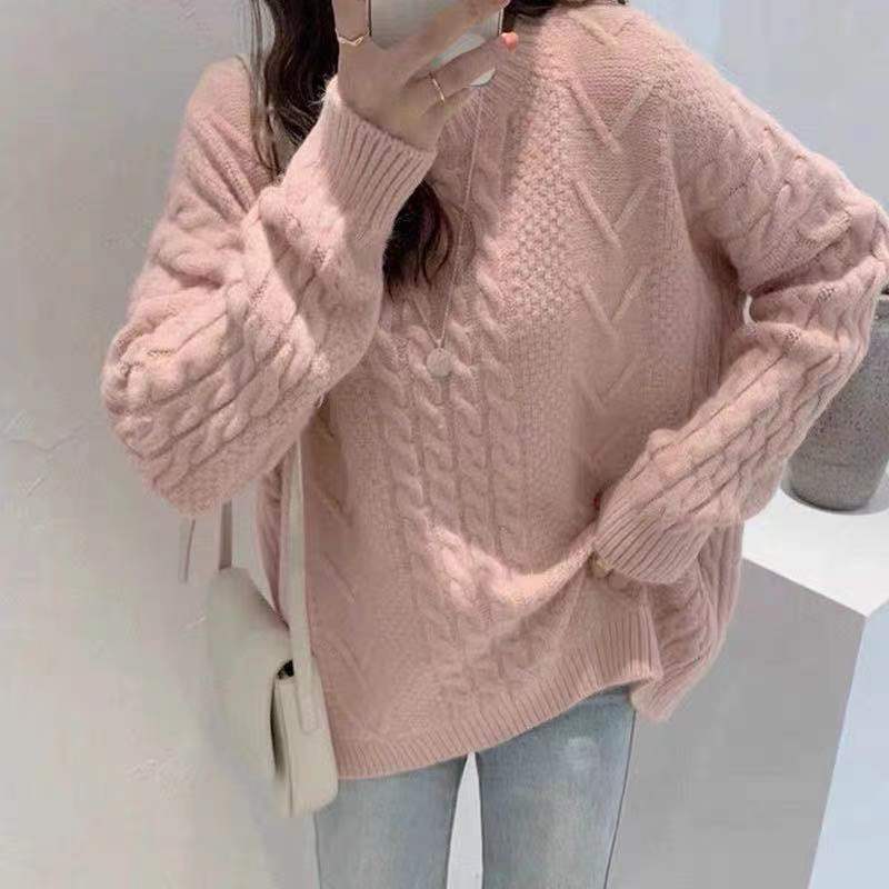 Twist pullover sweater 1011 autumn and winter new lazy wind solid color loose casual bottoming knitted sweater women's clothing