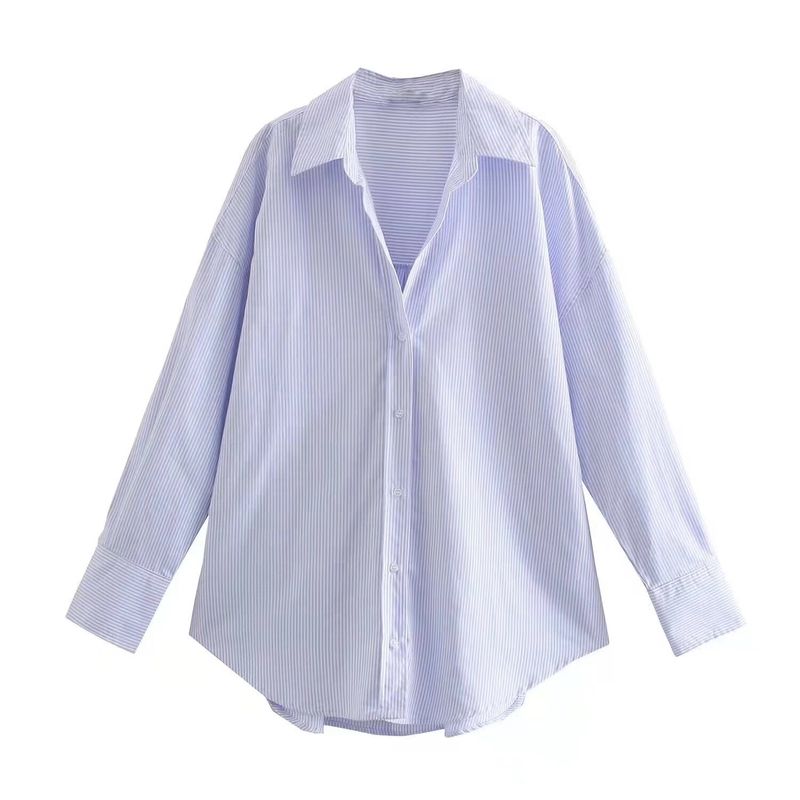 Zbzr Spring New Women Clothes Western Style Fashion Retro Loose Slimming Polo Lapel Poplin Shirts Top