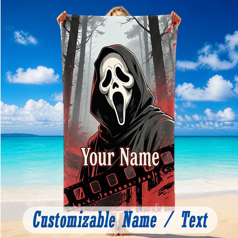 Beach Towel Custom Name Text, Quick Dry Large Towel For Beach HomeScream Ghostface