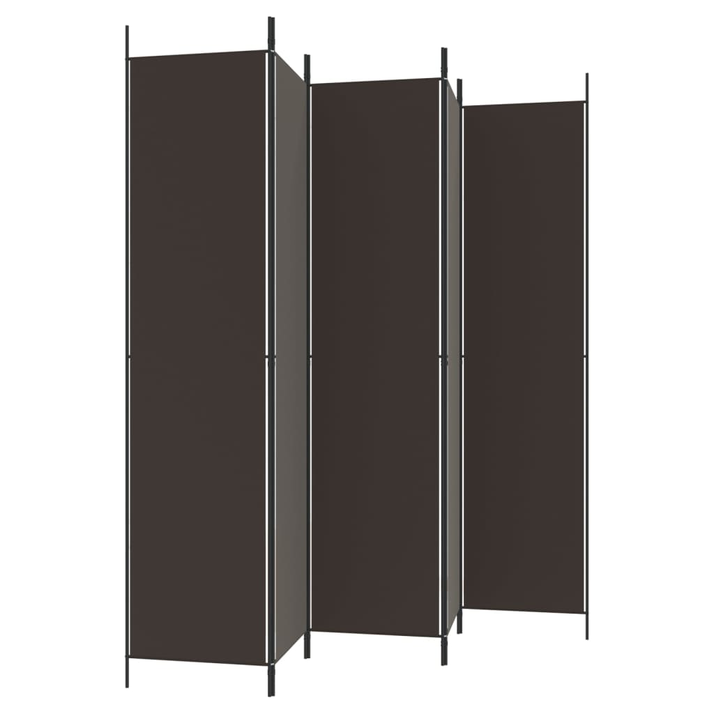 5 Piece Folding Screen In Brown 250 X 220 Cm Fabric