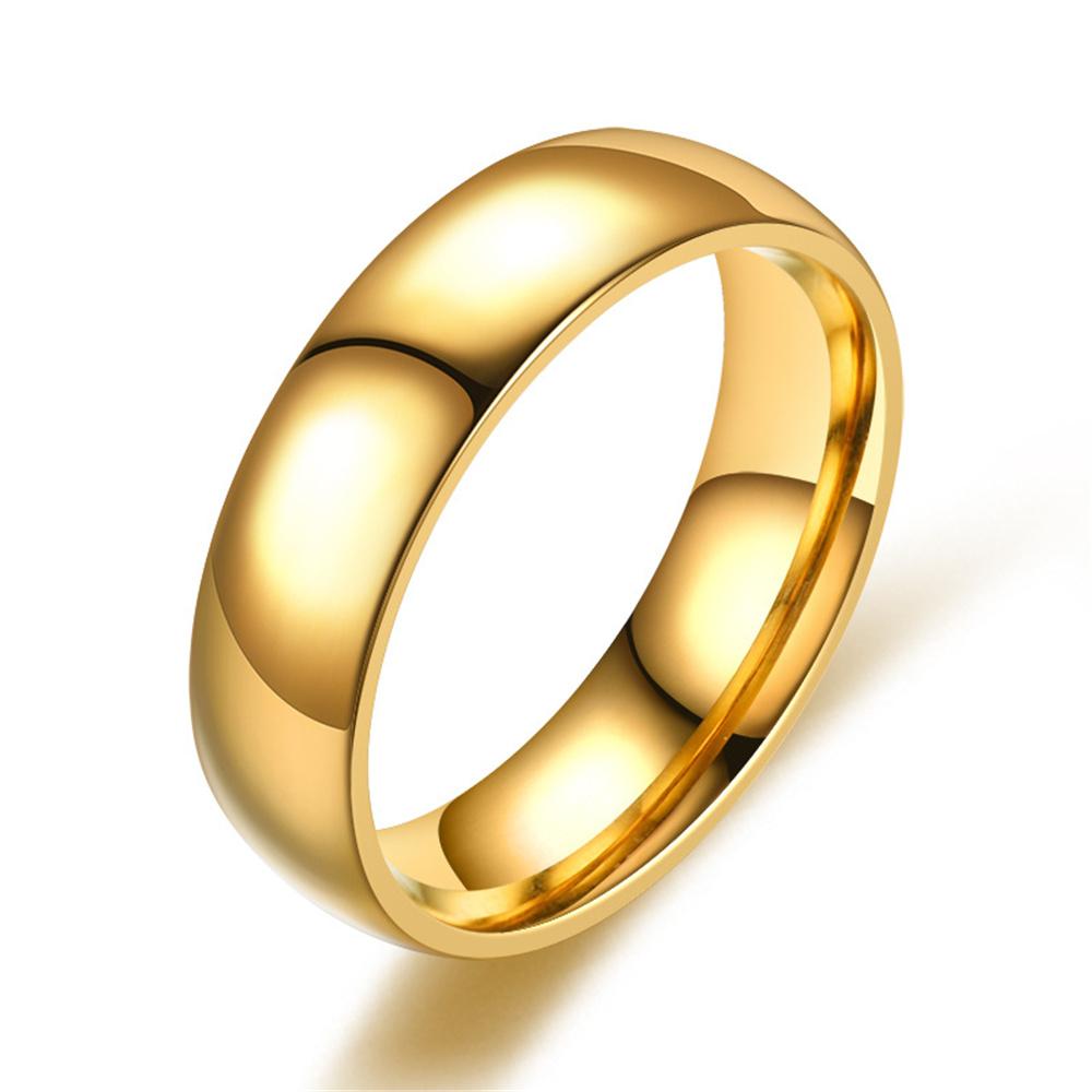 6mm Simple Ring Classic Smooth Gold Color Stainless Steel Wedding Engagement Rings for Women and Men Jewelry Wholesale