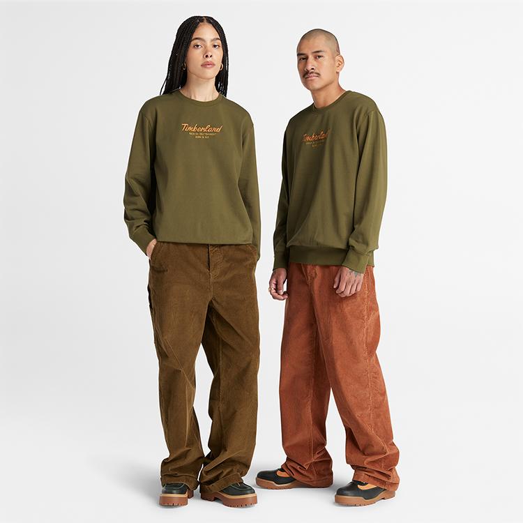 Timberland Casual Terry Crewneck Sweatshirt Unisex Sweatshirt Dark-Olive-Green A6K5D-302