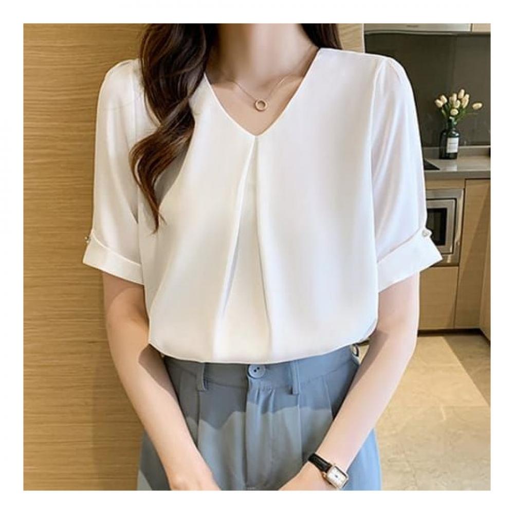 NaVaVa Women Solid V Neck Short sleeVe Blouse Nb2276
