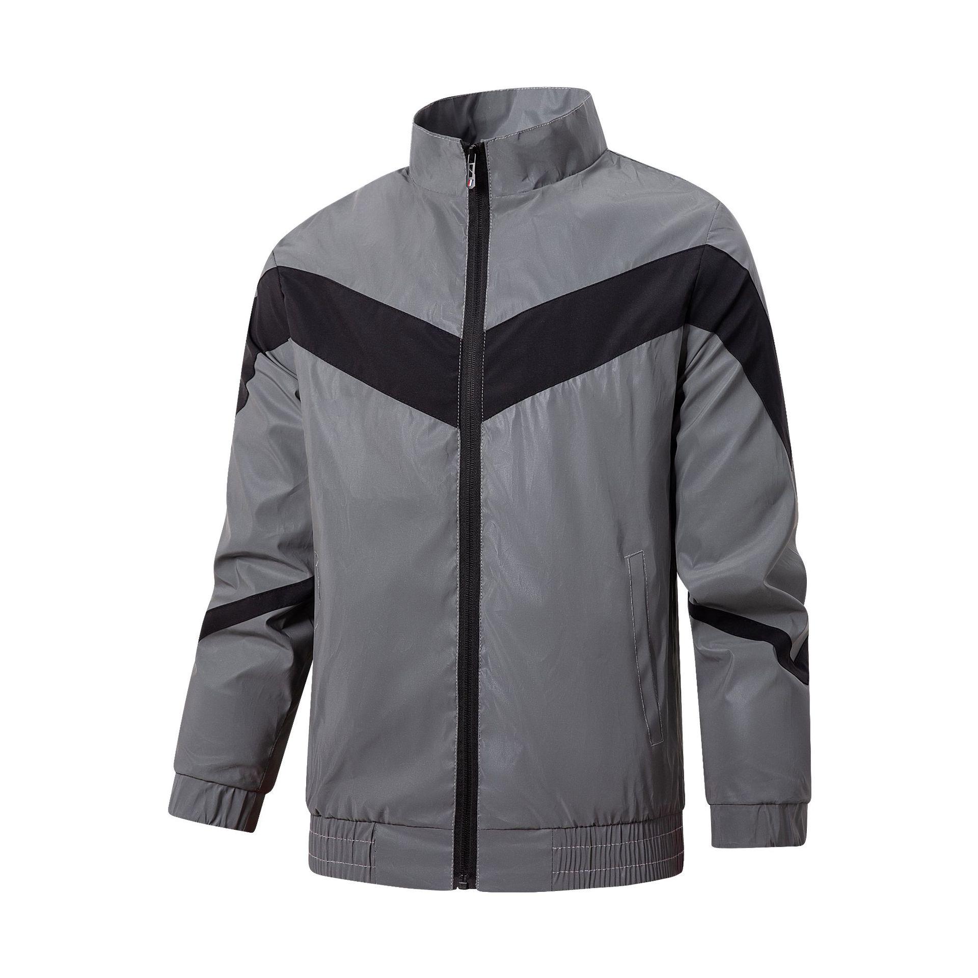 Unisex Reflective Color Block Jacket - Lightweight, Thin, Solid Color for Spring/Autumn Outdoor Cycling & Mountaineering. XXXL темно-серого