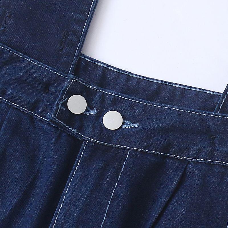 Denim Asymmetric Overalls Autumn New Foreign Trade Women Strap Adjustable High Waist Zip-up Button Straight Trousers 32085