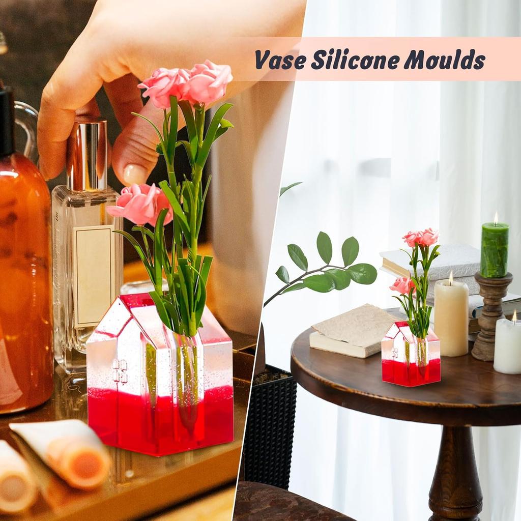 Silicone House Vase Mold DIY Concrete Flower Pot Mold Cement Plaster Pen Holder Mold Plant Pot Decor Craft