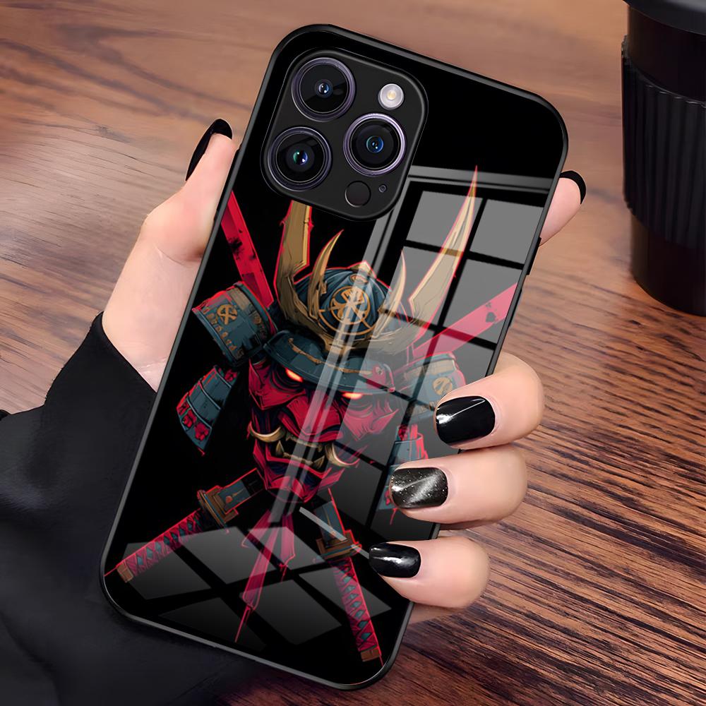 Samurai Mask Phone Case For IPhone 17 Pro Max 15 Pro 16 14 Plus 12 13 Mini 11 Pro Shockproof Glass Cover