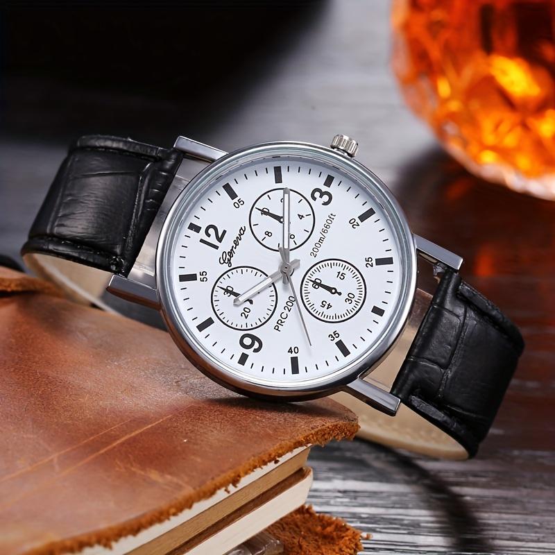 Classic Three-Eye Men's Quartz Watch - Fashionable Timepiece with Date Display and Leather Strap - Ideal Gift for Him