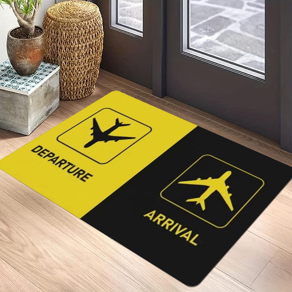 Aviation Theme Carpet Mat - Airport Sign Airplane Icon Departure Arrival Traffic Pilot Gift Decorative Home Decoration Rug