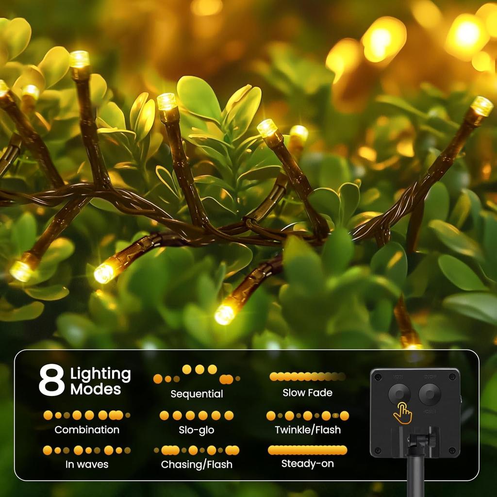 LED Solar String Lights 7/12/22M 8 Lighting Modes Waterproof Fairy Lights for Outdoor Garden Christmas Party Decorations
