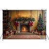 Mocsicka Christmas Photography Background Xmas Tree Fireplace Yellow Wall Decoration Family New Year Party Photo Backdrop Banner