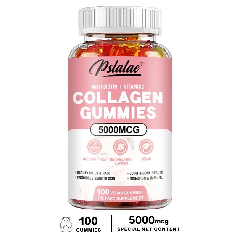 Pslalae 5000mcg Collagen Gummies - Biotin + Vitamin C - Hair, Skin, and Nail Health
