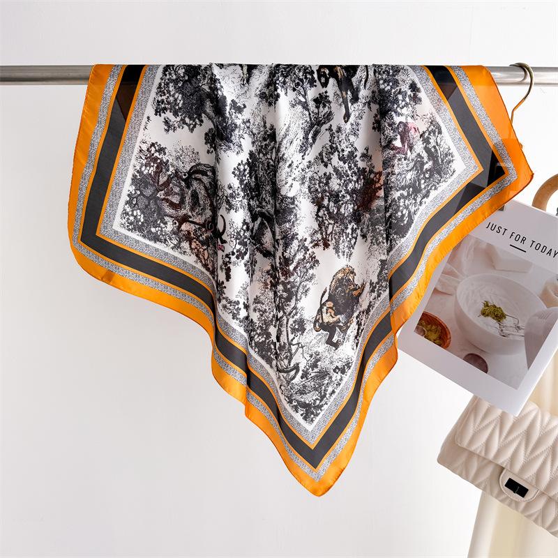 New landscape printed silk scarf square scarf high-end shawl professional versatile neck small square scarf headscarf women'