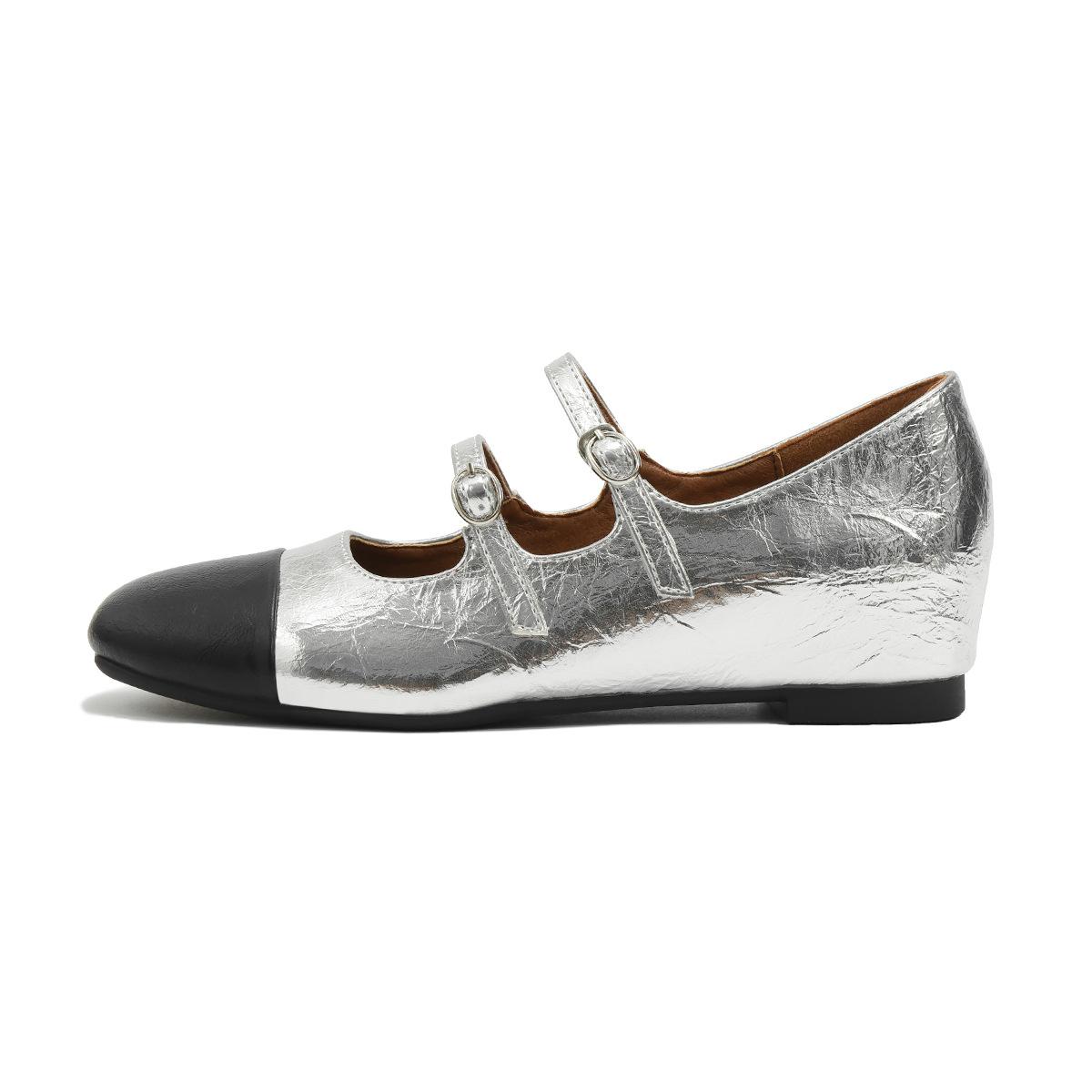 

Внутреннее увеличение высоты серебристые одинарные туфли женские маленькие ароматные туфли Мэри Джейн французский темперамент ретро увеличение высоты короткий легкий рот 34