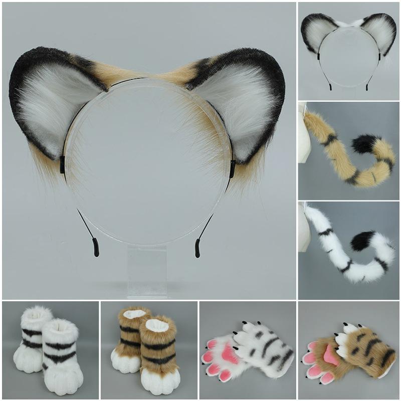 Ett handgjort tiger- och tiger Shengwei plyschhuvudbonad med odjursöron cosplay-simulering med odjursöron, tigeröron, hårtillbehör
