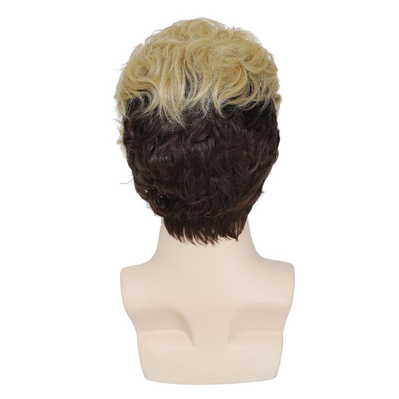 Συνθετικές Πλατινέ Ξανθές Ombre Καφέ Περούκες για Άνδρες Κοντή Περούκα με Φράντζα Cosplay Πάρτι Αποκριών Ανδρική Περούκα Φυσικά Μαλλιά