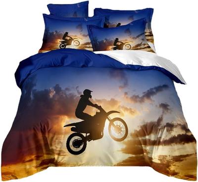 Conjunto de Capa de Edredão Solteiro para Crianças Meninos Adolescentes Motocicleta 3D Estampado Conjunto de Cama Capa de Edredão, Decoração de Quarto Luxuosa