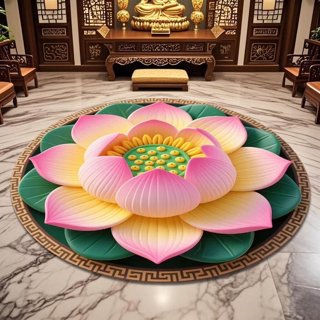 Modern Lotus Pattern Round Carpet Lint-free Decoration Home Living Room Rug Antiskid Soft Room Decor Chair Mat Easy Cleaning