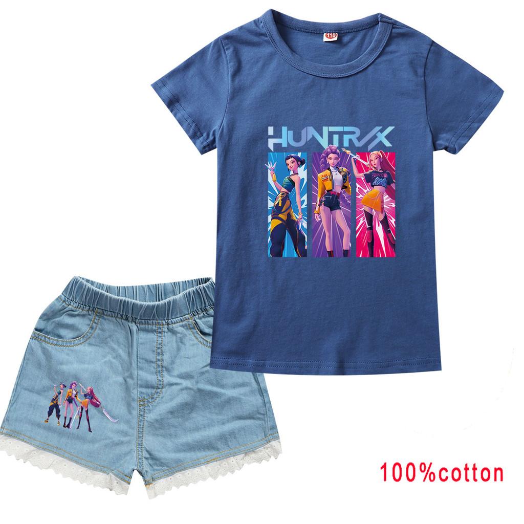 Kinder Mädchen Anime Cartoon Super Star Rumi Zoey Mira POP Sängerin Druck Baumwolle Kurzarm T-Shirt Jeans Shorts Kleidung Set