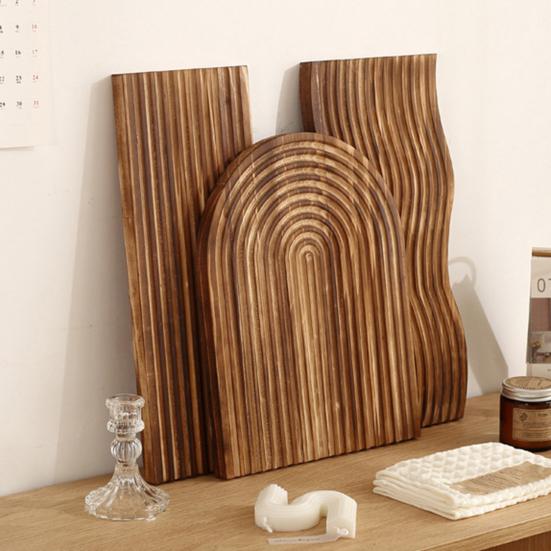 Wooden Serving Platter, Geometric Design Boho Decorative Serving Tray for Fruit, Bread, Vegetables, Multi-use Organizer Tray for Coffee Table, Dinner,