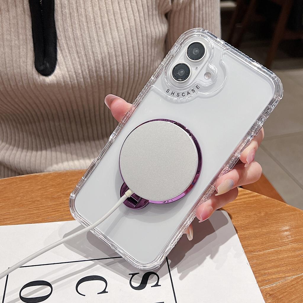 For iPhone 16 Plus Clear Case Compatible with MagSafe Gyro Design PC+TPU Phone Cover with Kickstand