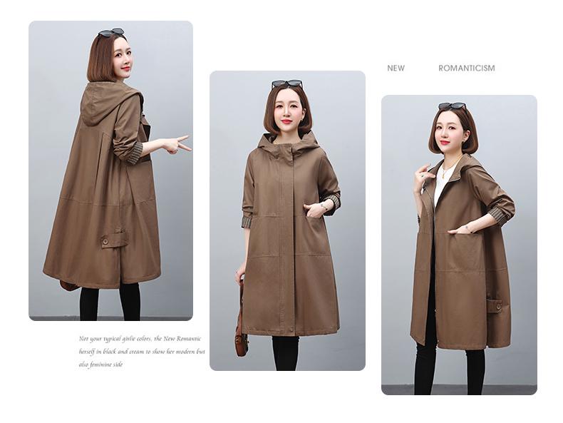Women's 2024 Mid-Length Hooded Trench Coat for Spring & Autumn - Elegant Casual Style for Middle-Aged & Elderly