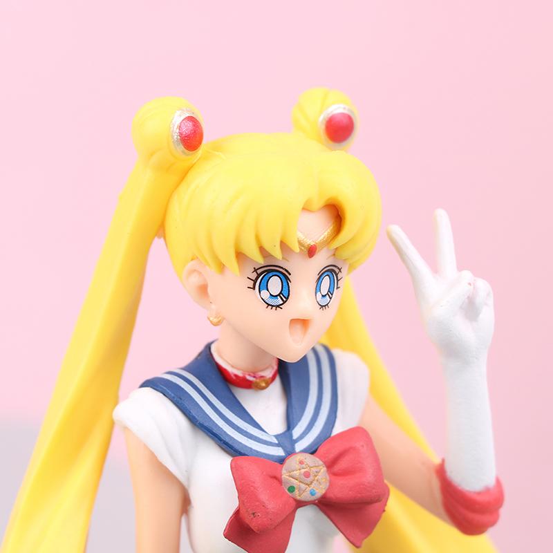 12CM Anime Sailor Moon Action Figure Beautiful Girl Water Ice Moon Pluto Yellow Hair Kawaii Sitting Collectible Model Toy