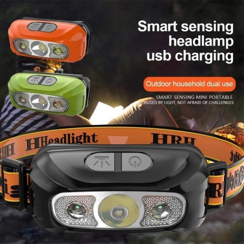 Sports Headlamp USB Rechargeable Hands-free Flashlight with Bright Beam Automatic Switch In 3 Modes, Camping, Fishing, and Emergency Situations