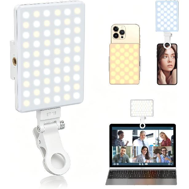 Selfie Light, Phone Light with Front & Back Clip, 60 LED Portable Light with 3 Modes, 5000mAh Rechargeable Video Light for Phone, iPhone, IPad,