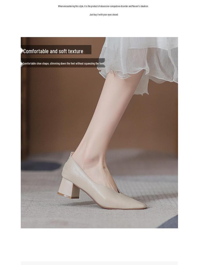 Women’s 2024 Spring/Autumn Square Toe Chunky Mid Heel Professional Interview Shoes