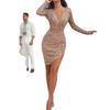 Nell'autunno d'Europa, America, il nuovo desiderio di abbigliamento da donna Dunhuang sexy scollatura a V profonda manica lunga aderente tubino