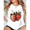 Modisches, lässiges, süßes und köstliches Erdbeer-Frucht-Küche Kurzarm Weich Gedruckt Lässiges Lockeres Damen-T-Shirt