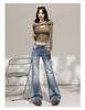 Women's 2025 American-Style Low-Waisted Blue Gradient Micro-Flare Jeans - Slim Fit, Autumn Collection