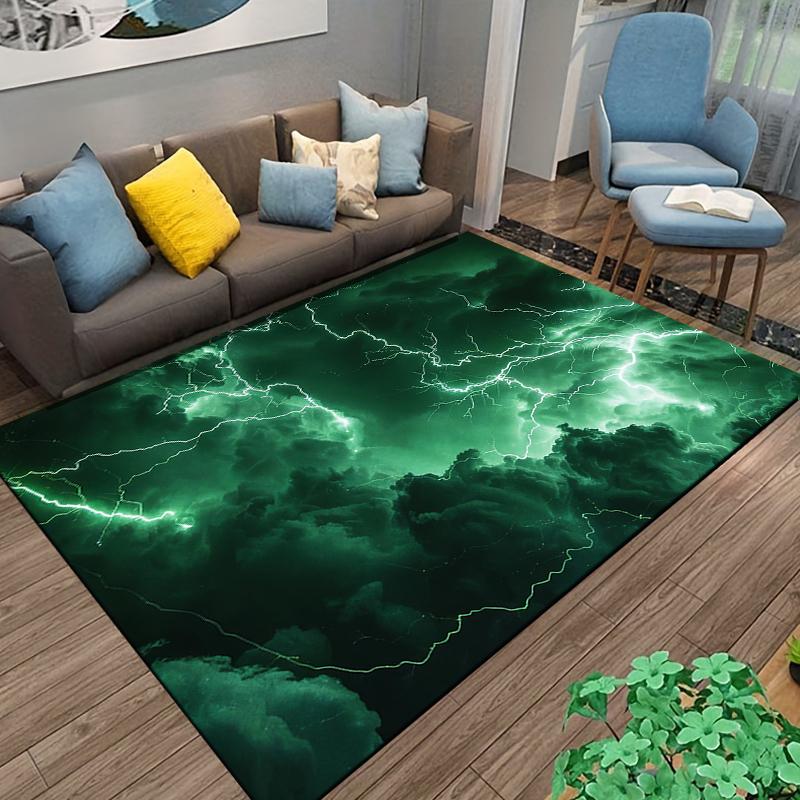 "Green Thunderstorm Lightning Cloud Pattern Carpet for Home Decor" Suitable for Use As an Anti-slip for Living Room Bedroom Sofas