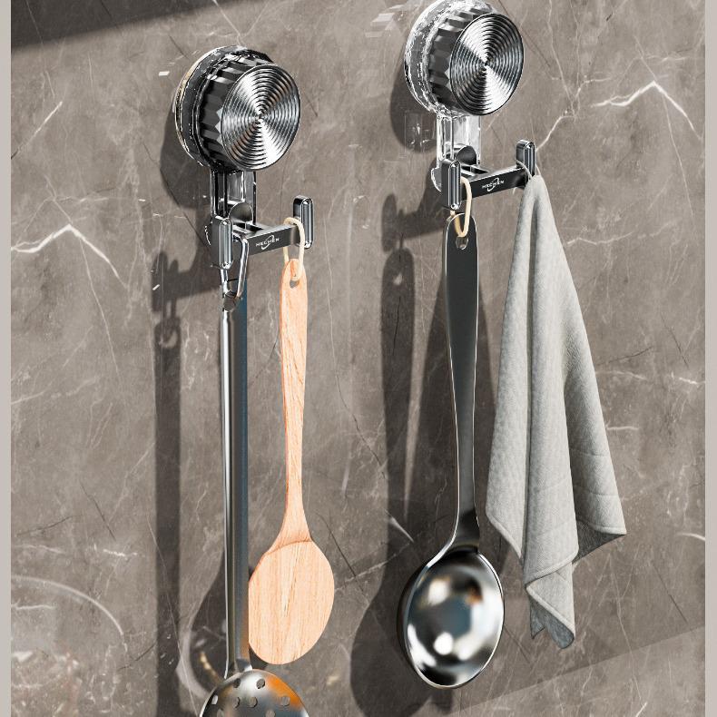 Electroplated No-Drill Double Hook: Suction Cup Towel & Key Holder for Bathroom, Kitchen, or Behind Door Use