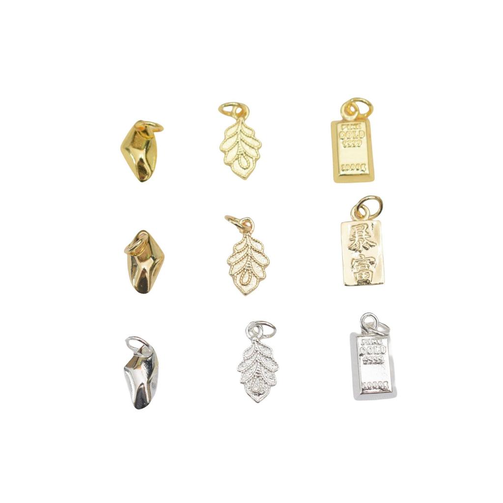 10pcs Color Retention 14K Gold Pendant Leaf Pendant, Get Rich Small Gold Brick, Small Broken Silver Pendant Diy Handmade Beaded Accessories