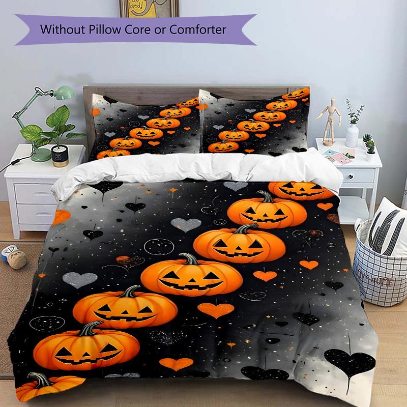 3pcs Halloween Pumpkins Duvet Cover Set, Cover For Bedroom Guest Room (1 Duvet Cover + 2 Pillowcase, Without Quilt),  yy250922156