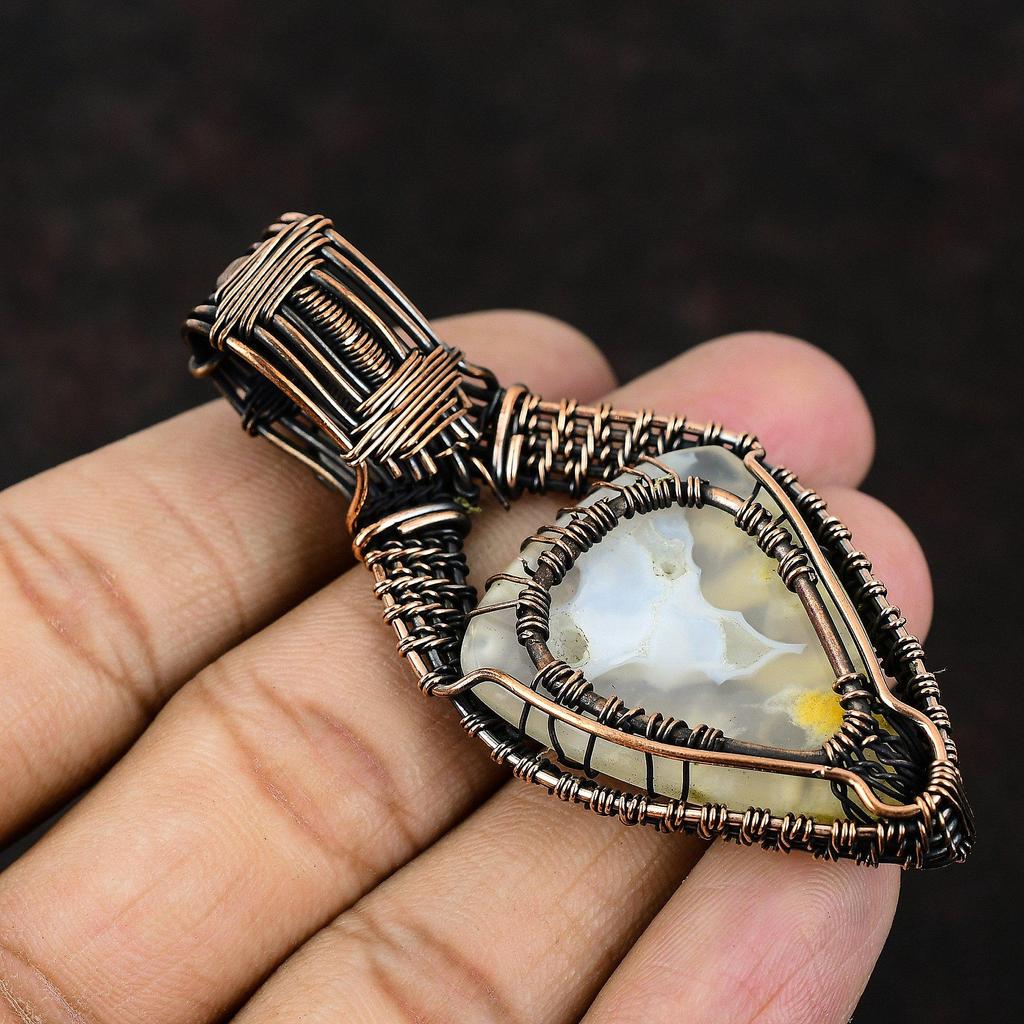 Lebensbaum Feder Achat Edelstein Anhänger Kupferdraht gewickelter Anhänger Handgefertigter Anhänger Regenbogenmondstein Anhänger Geschenk für Mutter Brautgeschenk