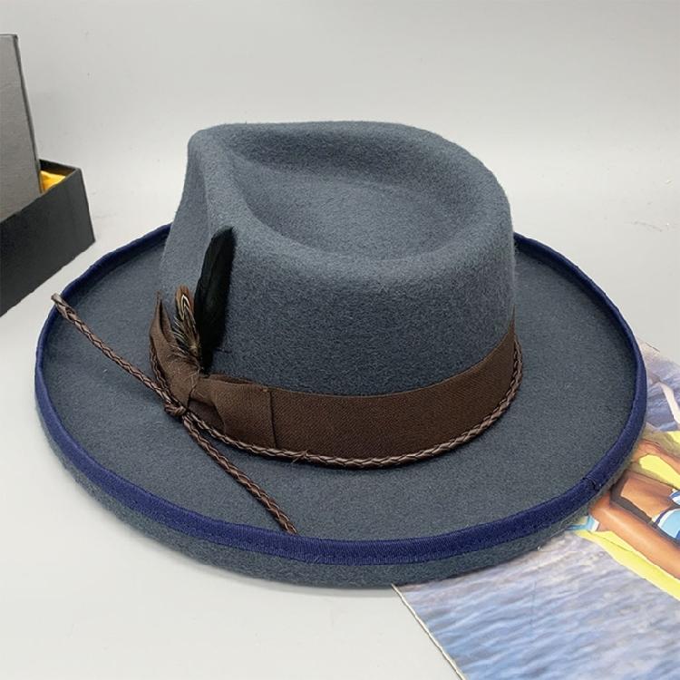 Elegant Feather Homburg Wool Styling Hat with Wide Brimmed Flat Hat Wide Brimmed Western Hat for Casual Wear