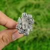 925 Silver Natural Black Rutilated Quartz Statement Flower Adjustable Ring