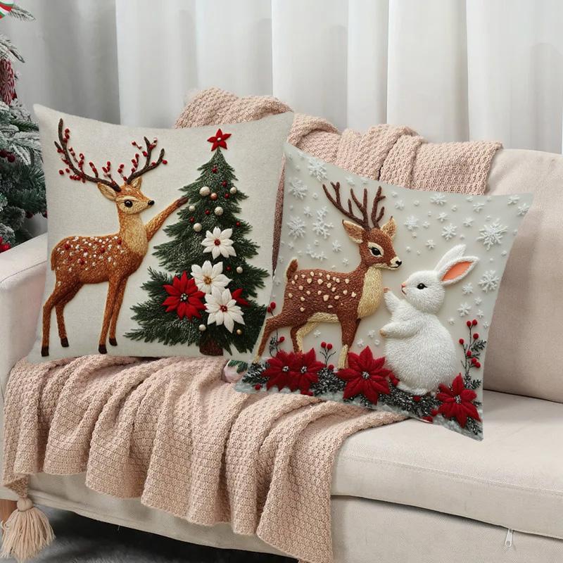 1/4Pcs Pillow Case 45*45cm Xmas Navidad Gifts New Year Gifts Flat Printing 2D Throw Pillow Covers 2026 Cushion Cover Christmas