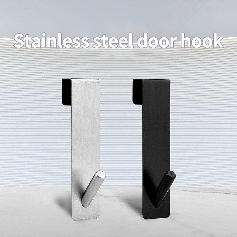 Stainless Steel Hook Double Hook Free Punching Kitchen Bathroom Cabinet Door Without Trace Hook Towel Storage Punch-free Hanger